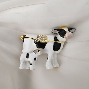 Cow & Baby Trinket Jewelry Box Proposal Ring Box Rhinestone Enamel